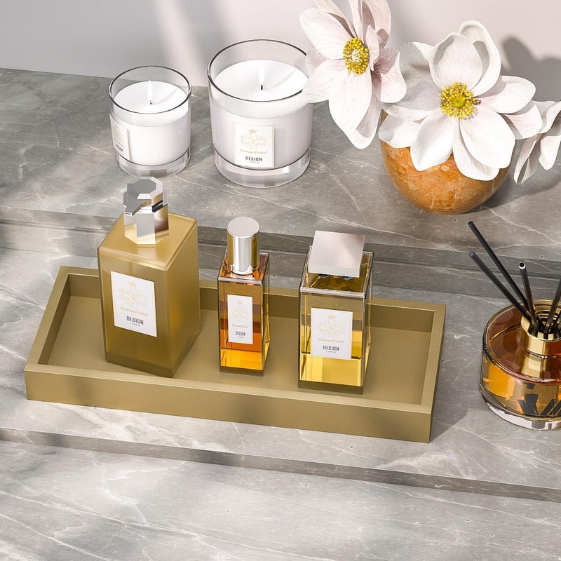 ZHWS Gold Bathroom Vanity Tray for Soap Dispenser, Perfume, Jewelry, Candle, Makeup, Decor, Toilet Tank Tray, Kitchen Tray for Spice, Salt, Coffee 11.3”L x 4.4”W x 1.14”H - Image 4